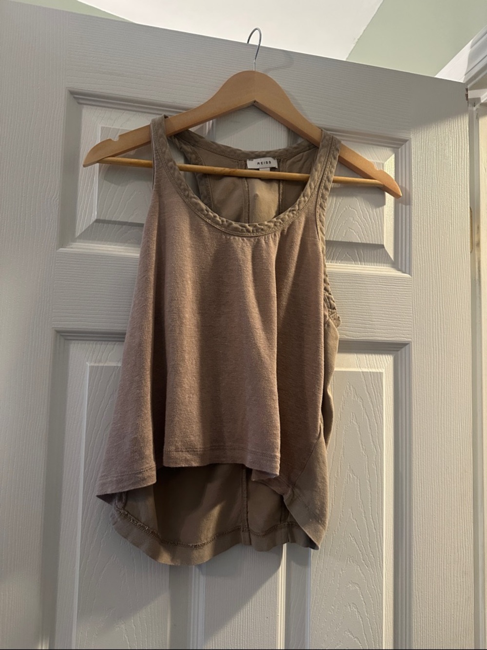 Reiss Taupe Braided-Trim Scoop Neck Tank